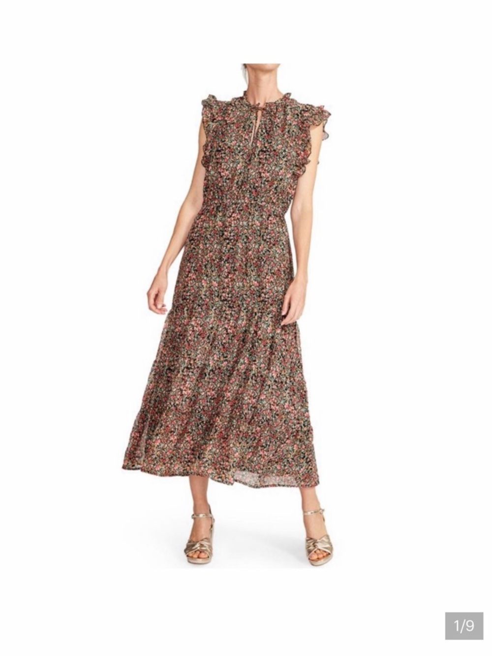 BB Dakota Black Maxi Dress with Pink and Green Floral Print